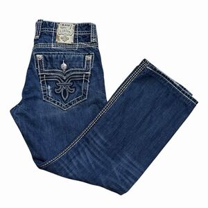 Rock Revival Eddie Slim Straight Jeans Men's 36x30 Y2K Heavy Stitch Fleur